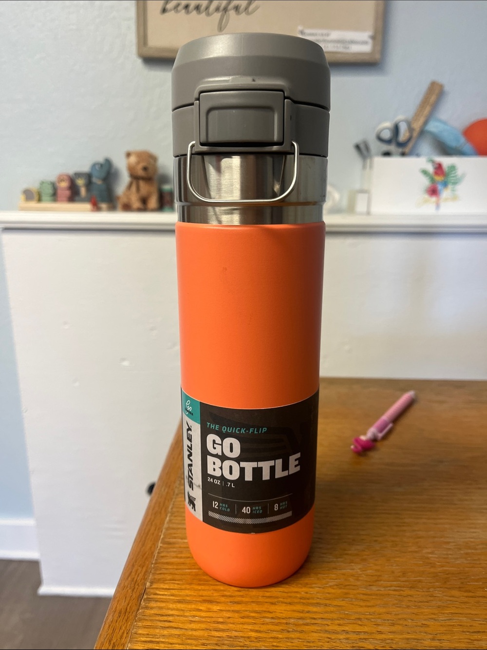 Stanley Orange and Gray Go Bottle Travel Vacuum Flask